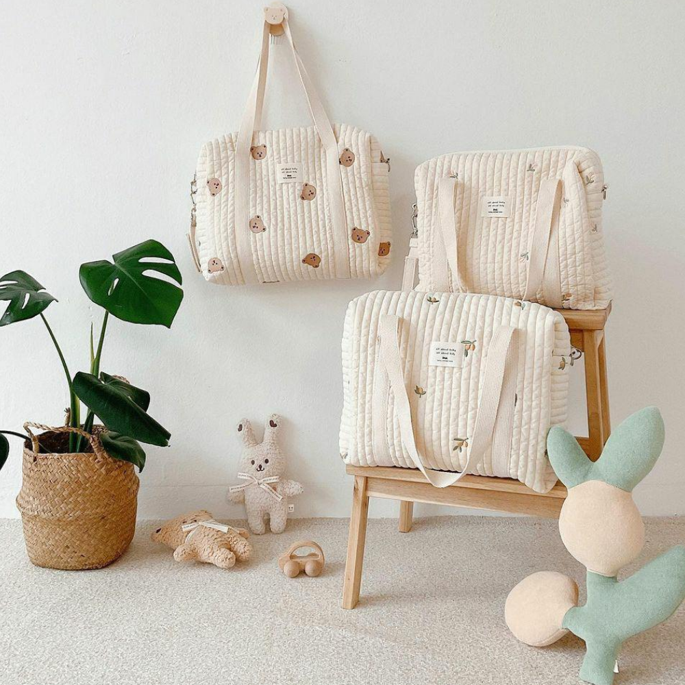 Sac à langer beige gaze de coton Douceur Ourson