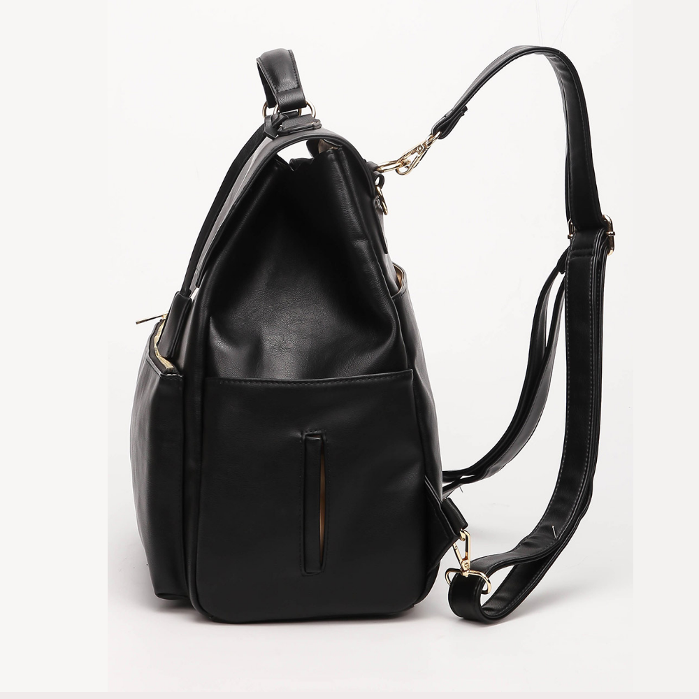 Sac à langer à dos cuir vegan Roma noir