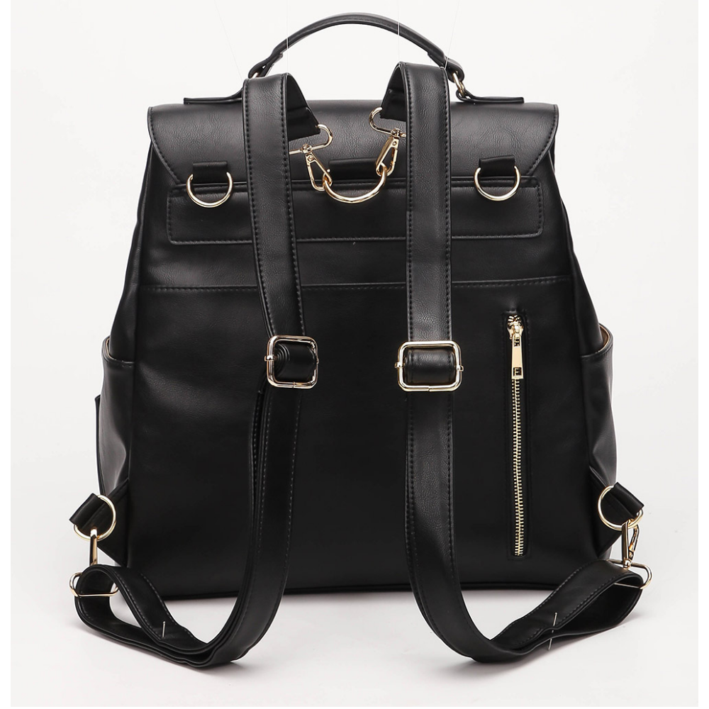 Sac à langer à dos cuir vegan Roma noir