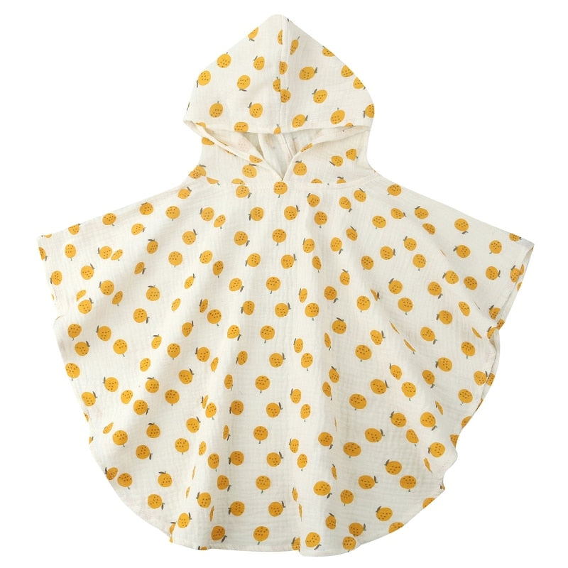 Cape de Bain en Gaz de Coton Blanc avec motif orange