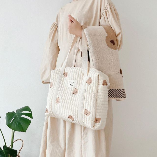 Sac à langer beige gaze de coton Douceur Ourson