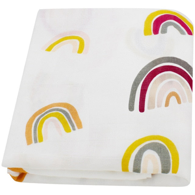 Lange blanc pour bébé motif arc-en-ciel 120x120