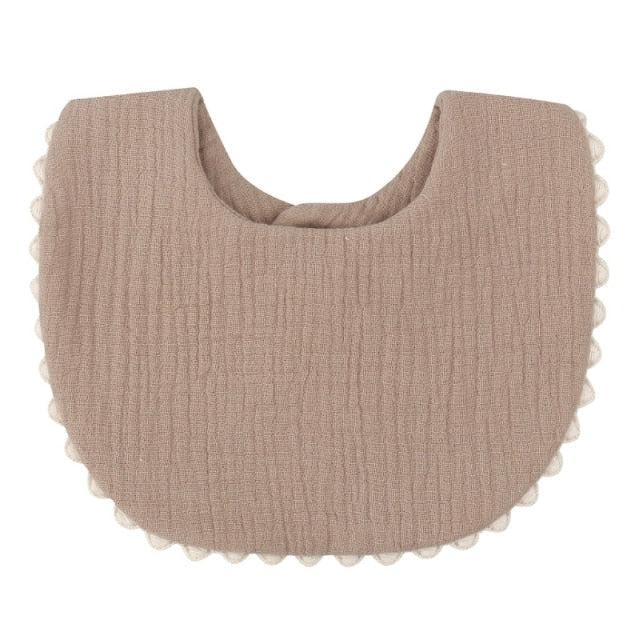 Bavoir naissance en gaze de coton Louise marron latte