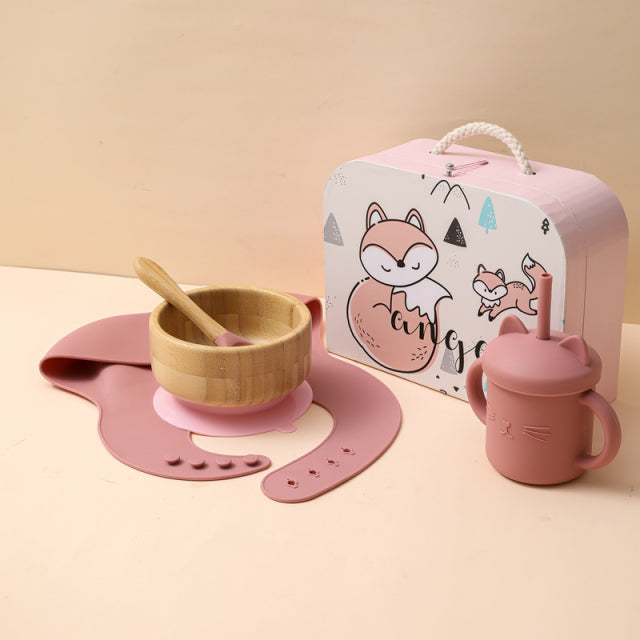 Coffret vaisselle bébé en silicone avec mallette